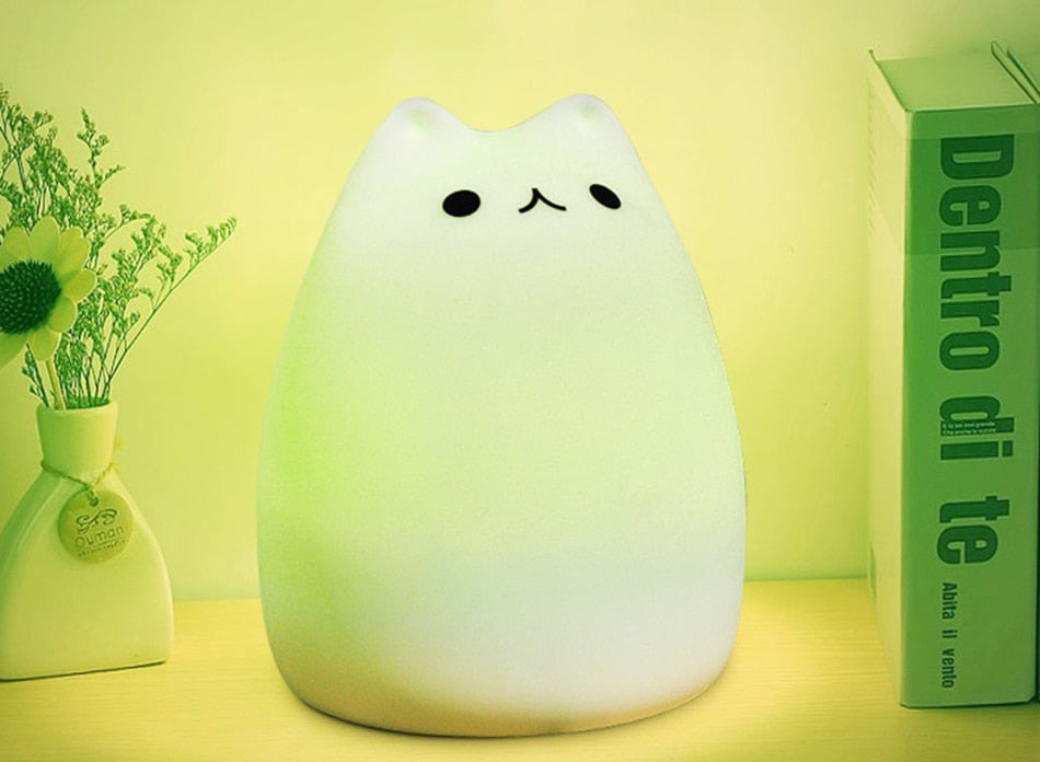 Squishy Silicone Cat Multicolor LED Night Lamp