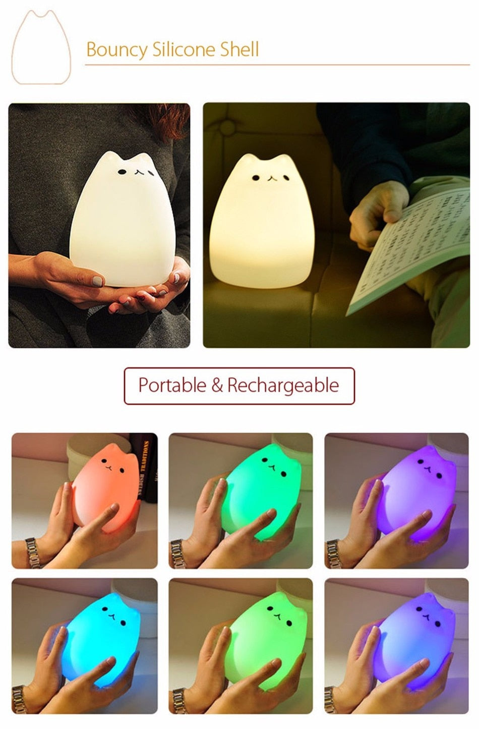 Squishy Silicone Cat Multicolor LED Night Lamp