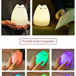 Squishy Silicone Cat Multicolor LED Night Lamp