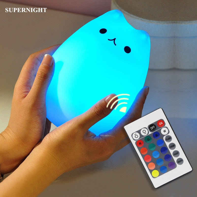 Squishy Silicone Cat Multicolor LED Night Lamp