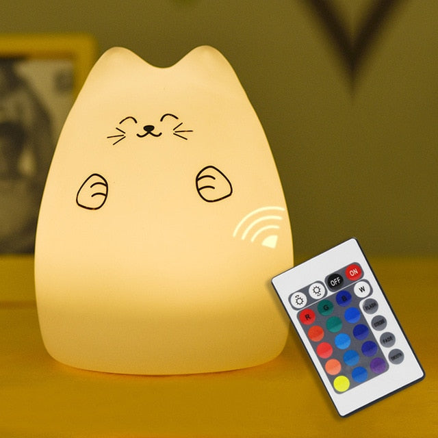 Squishy Silicone Cat Multicolor LED Night Lamp